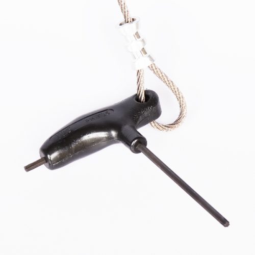 Headset/Pedal tool for Cyclehoop Repair Stand attached to a metal wire