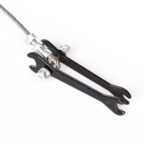Black spanner set for Cyclehoop Repair Stand attached to a metal wire