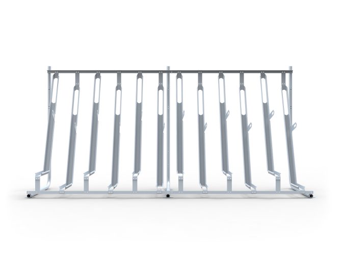 Cyclehoop's semi-vertical bike rack with no bikes parked on the stand