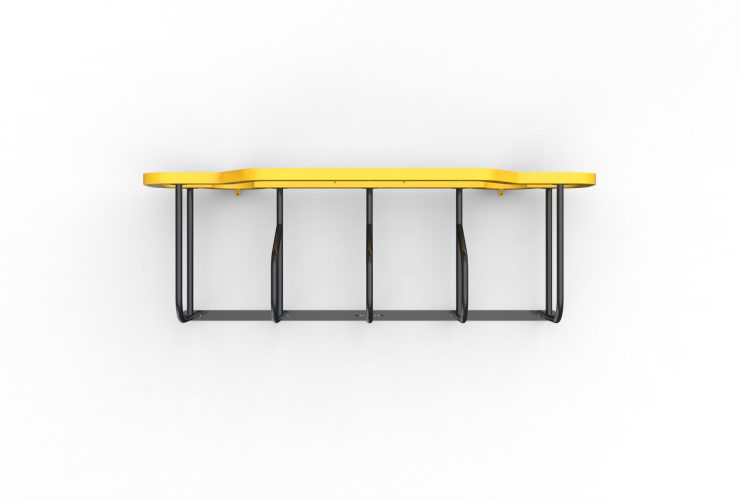 Top view of Cyclehoop's Car Port, 5 bike stands attached to a large yellow car shaped frame