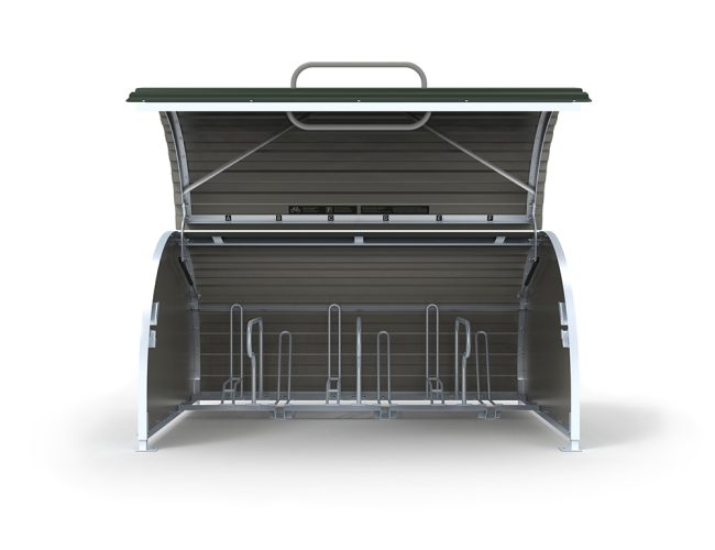 View inside the Cyclehoop Bike Hangar with 6 bicycle parking spaces avaliable