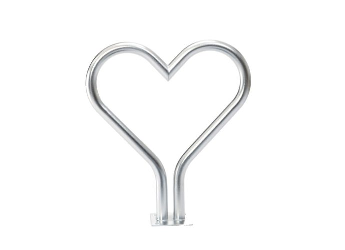 A bike stand in the shape of a love heart