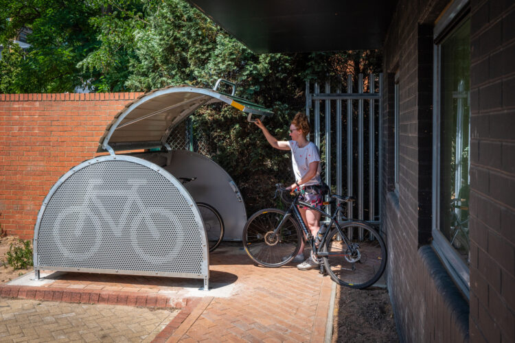 Woman using Mini Bikehangar